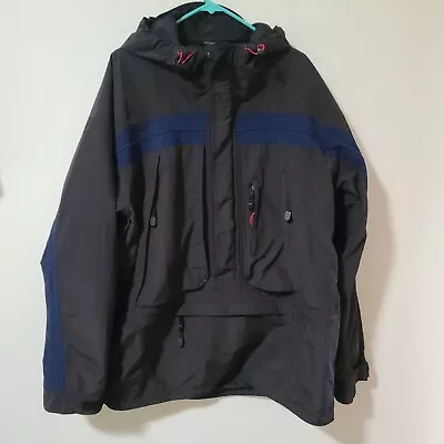 Eddie Bauer Jacket Men's XL Black Blue Windbreaker Ebtek Weatheredge Hooded • $19.04