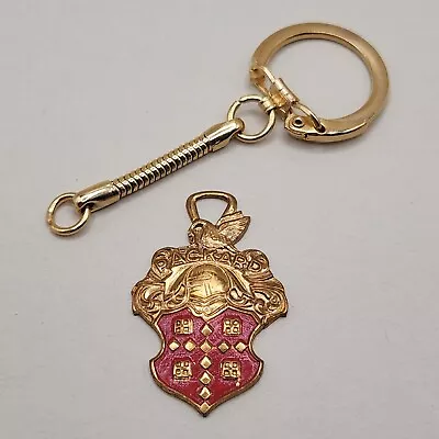 Vtg Packard Crest Shield Keychain Fob Swan Knight Gold Tone Red Key Chain READ • $24.99