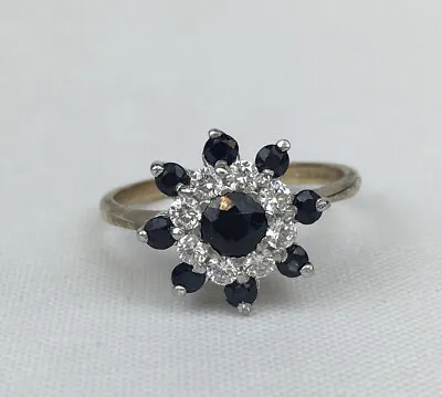 Vintage 1989 9ct Yellow Gold Sapphire & CZ Cluster Dress Ring Size P 1/2 - Q  • $150.29