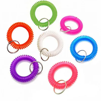 1/5/10X Plastic Spiral Wrist Coil Keychain Spring Chain Holder Keyring Wristband • £3.11