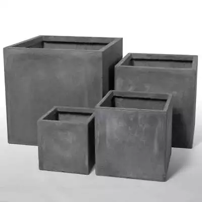 Cement Fibrecotta Cube Planter Dark Grey Outdoor Garden Plant Pot Square 4 Sizes • £146.98