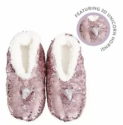 ~❤️~SPLOSHIES Kids Fluffy Foot Pals Unicorn Girls Pink Sequin Slippers Snuggups • $24.95