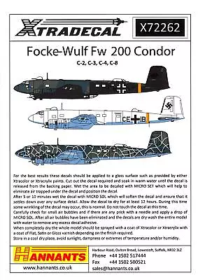 Xtra Decals 1/72 FOCKE WULF Fw-200 CONDOR German WWII Bomber • $14.99