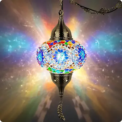 Turkish Moroccan Pendant Hanging Light With 15Feet Cord Tiffany Style Mosaic Ha • $66.81