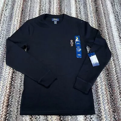 Polo Ralph Lauren Shirt Men Small Black Tee Thermal Waffle Knit Bear Adult • $29.91