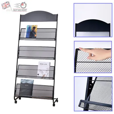 New Movable Books Display Shelf  Magazine Office File Cart Racks Large Capacity • £69.99