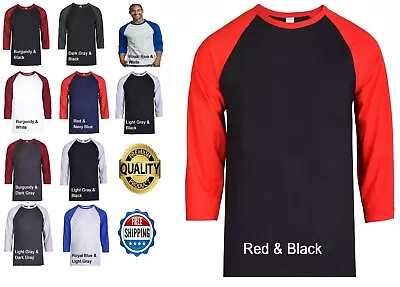 Baseball Raglan T-Shirt Team Sport Jersey Tee Premium Cotton 3/4 Sleeve Men's • $18.31