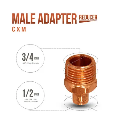 1/2  X 3/4   CxM Copper Male Adapter Sweat X MIP Thread Plumbing Reducer Fitting • $5.99