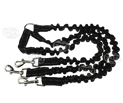 1 X 3 Way Durable Triple Coupler Pet Dog Leads Elastic Bungee Rope Leash Black • £12.71