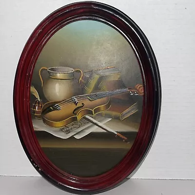 Violin Painting Oval Framed Vintage Sheet Music Books Still-Life Original 11x8” • $43.16