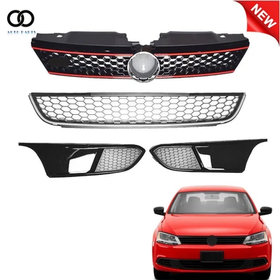 $105.87 • Buy Front Bumper Upper+Lower Grille Kit W/Bezels Black For 2011-2014 VW Jetta MK6