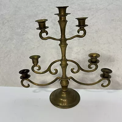 Vintage Heavy Brass Candelabra Victorian 7 Candles 14.5  *Missing 1 Drip Plate • $42.95