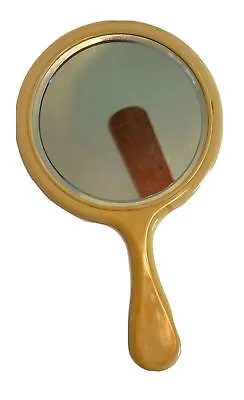 Antique Butterscotch Yellow  Bakelite Celluloid Beveled Glass Vanity Hand Mirror • $13.50