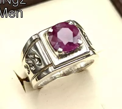 Mens Ruby Ring Faceted Gemstone 925 Sterling Silver Yaqoot Adjustable Sizes 6-15 • $203