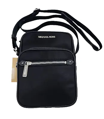 New Michael Kors Blackwhitesilver Bedford Zip Crossbodyhand Flight Bag • $179.99