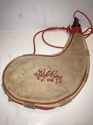 Vintage Leather Wine Skin Canteen With Park City Utah Insignia • $10