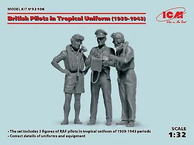ICM 32106 British Pilots In Tropical Uniform (1939-1943) (3 Figures) 1/32 • $12.87