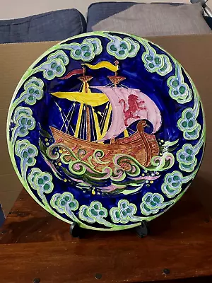 Superb Maling Hand Painted 'Galleon' Plate - In The Manner Of WILLIAM DE MORGAN • £104.75