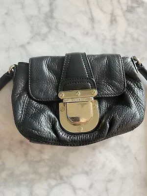 MICHAEL KORS Black Leather CHARLTON Small Crossbody Bag PURSE Gold Clasp • $60