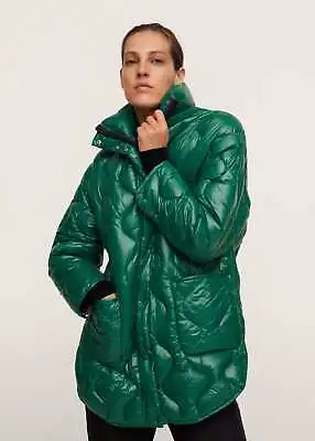 Mango Oversized Quilted  Coat  Jacket Green Sz L • $89.99
