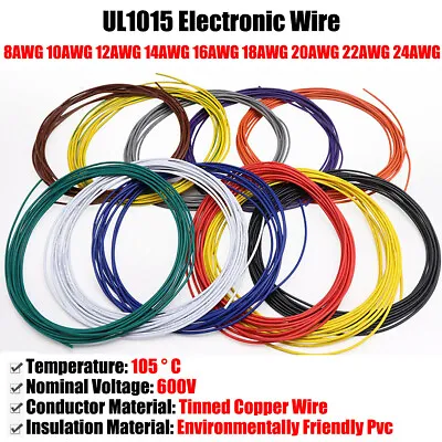 £1.54 • Buy UL1015 Flexible Soft PVC Cable 8AWG~24AWG Electronic Hookup Wire 600V 12 Color