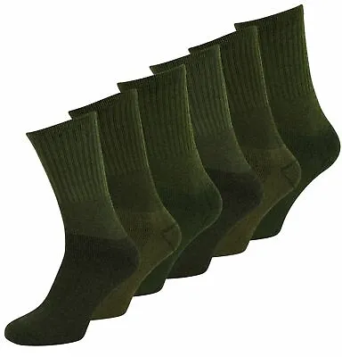 New Men' Boys 3 / 6 Pack Military Hiking Cotton Blend Work Socks Army Olive 6-11 • £9.99