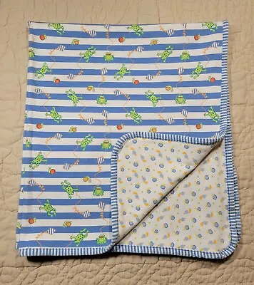 Gymboree Snail Frog Kite Blanket Blue White Stripe 34  X 32  Vtg Rainbow Tag • $49.99