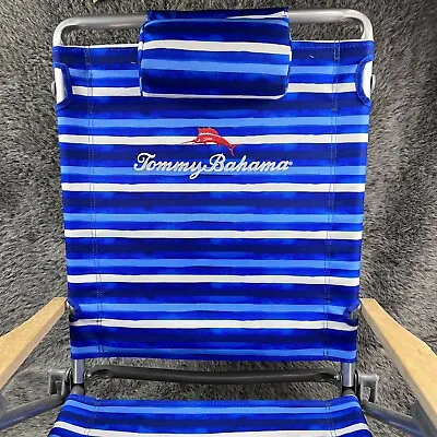 Tommy Bahama Backpack Beach Chair 5-Position Classic Lay Flat Folding Cooler Blu • $50.31