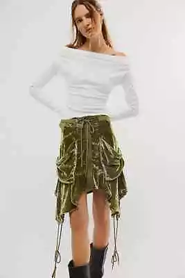 Free People Paxton Parachute Utility Green Velvet Drawstring Pocket Skirt NEW 2 • $99