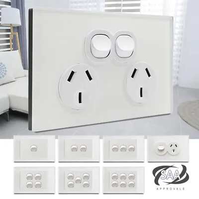Wall Power Point GPO Light Switch Glass Panel Outlet 10A 250V BLUE WHITE BLACK • $17.93