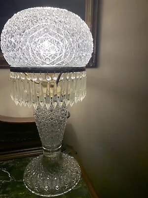 Large Old Antique Hand Cut Genuine Crystal Table Lamp • $1050