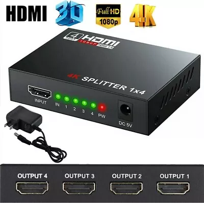 HD 4K 4 Port HDMI Splitter 1x4 Repeater Amplifier 1080P 3D Hub 1 In 4 Out • $9.65