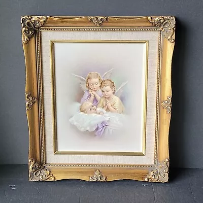 Vintage Guardian Angels Bedtime Print Framed Nursery Childs Room Decor • $45