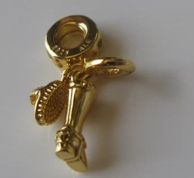 $55.97 • Buy Authentic Retired PANDORA Equestrian LUCKY Dangle Charm GOLD PLATED - 791265