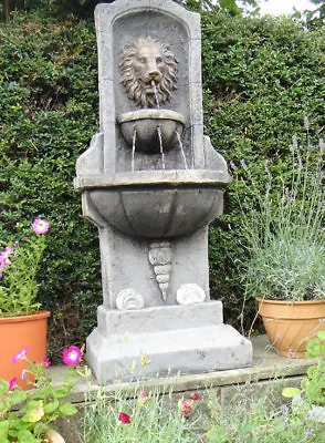 Large Stone Garden Outdoor Lion Wall Water Fountain Feature Solar Pump • £608.32