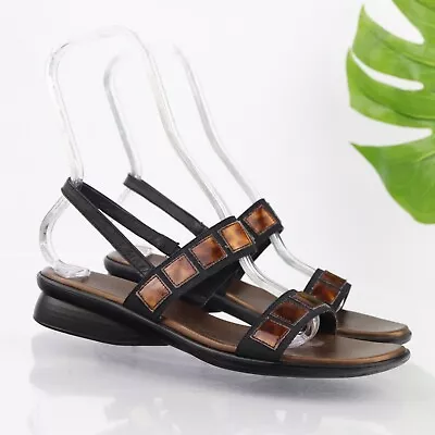 Munro Women's Sandal Size 10 N Tortoise Shell Patent Black Strap Slingback Shoe • $52.39