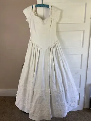 Vintage Nancy Issler Wedding Dress Linen? Tulle Off Shoulder 8? • $70.40