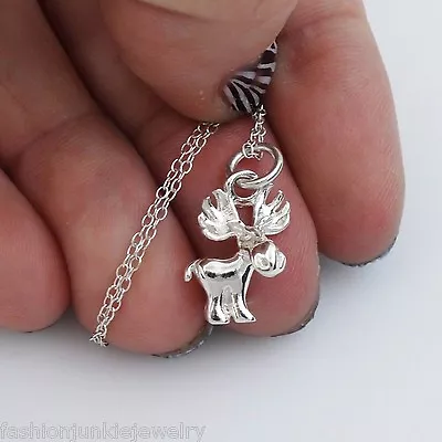 3D Moose Charm Necklace - 925 Sterling Silver NEW Hunting Canada Whimsical Hunt • $26