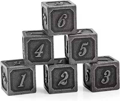 Ancient Silver D6 Dice Set 6 Pieces Six Sides Solid Metallic Dice With Free Bla • $15.47