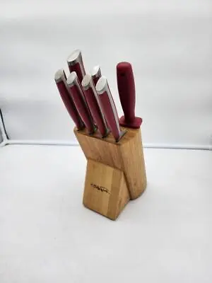 Wolfgang Puck 7 Piece Cutlery Knife Set With Wood Block Sharpener • $45