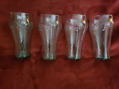 Vintage Green Pebbled Coca-Cola Glasses - 6 Inches Tall - Set Of 4 - Exc. Cond. • $11.99