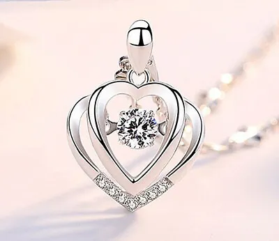 Double Heart Pendant 925 Sterling Silver Chain Necklace Womens Jewellery Gift UK • £3.29