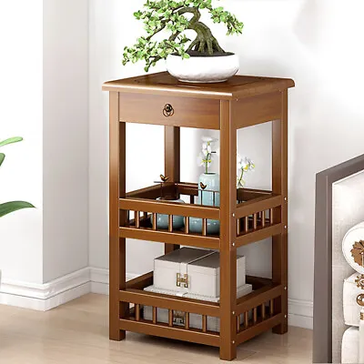 $72.98 • Buy 3 Tier Rustic Bamboo Night Stand End Table Bedroom Living Room Lounge Side Table