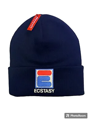 Ecstasy Inspired Embroidered Beanie In Black. Retro 80s Rave Dance Drug E. • £12.50