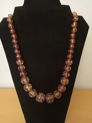 Vintage Chunky Speckled Amber Acrylic Lucite? Graduating Bead Necklace 14  Drop • $5
