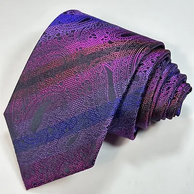 Etro Milano Purple Blue Multicolor Paisley Striped Silk Tie Italy 58.5  X 3.25  • $37.85