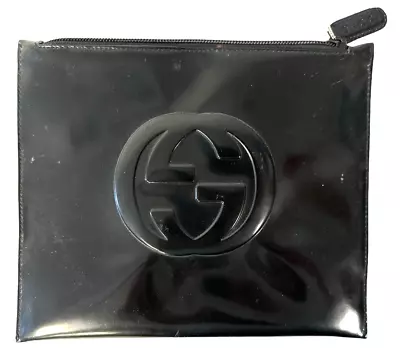 Vintage Gucci Black Patent Leather Logoed Zippered Pouch • $45