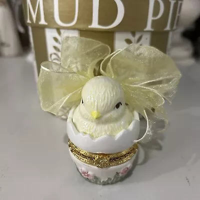 Mud Pie Vintage Baby Chick In Egg Hinged Trinket Box Butterfly Inside Floral • $9.99