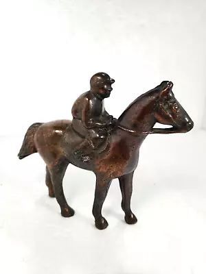 Vintage Cast Metal Copper Color Horse And Riding Jockey Figurine • $15