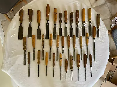 Antique Wood Chisels Job Lot Of 33 • $80.82